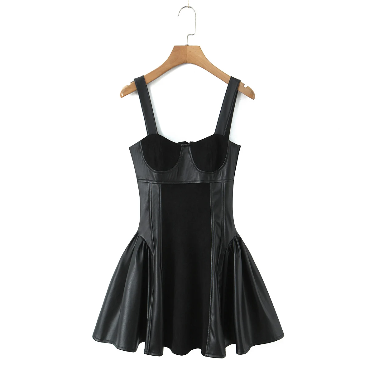 Sexy Corset style Low Waist Faux Leather Sling Dress Black – Image 2