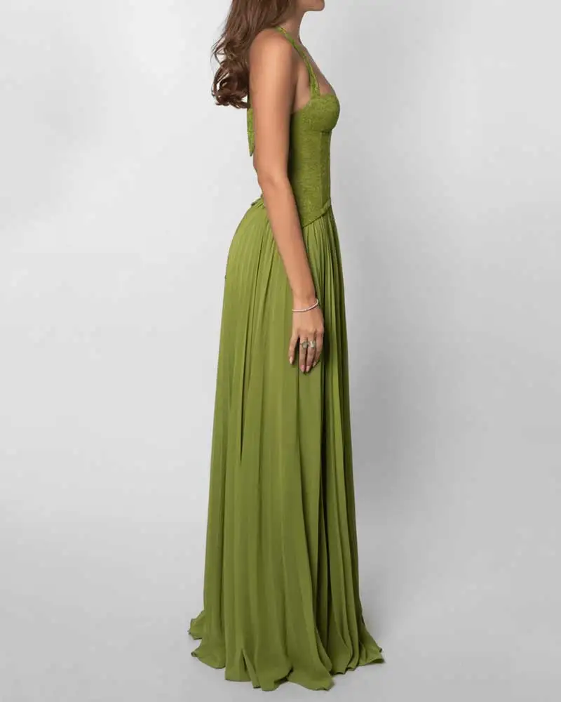 GACVGA Elegant Corset Halter Pleated Maxi Dress Women Back Lace-up Patchwork Slim Lady Gown Club Party Evening Long Dress – Image 11