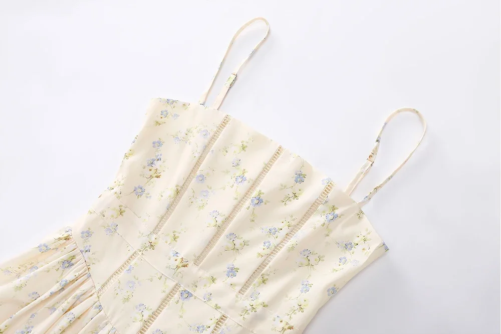 Long Floral Print Spaghetti Strap Maxi Dress Summer Elegant Lace Up Dress Flowy Holiday Party Beach Wear Dress – Image 18