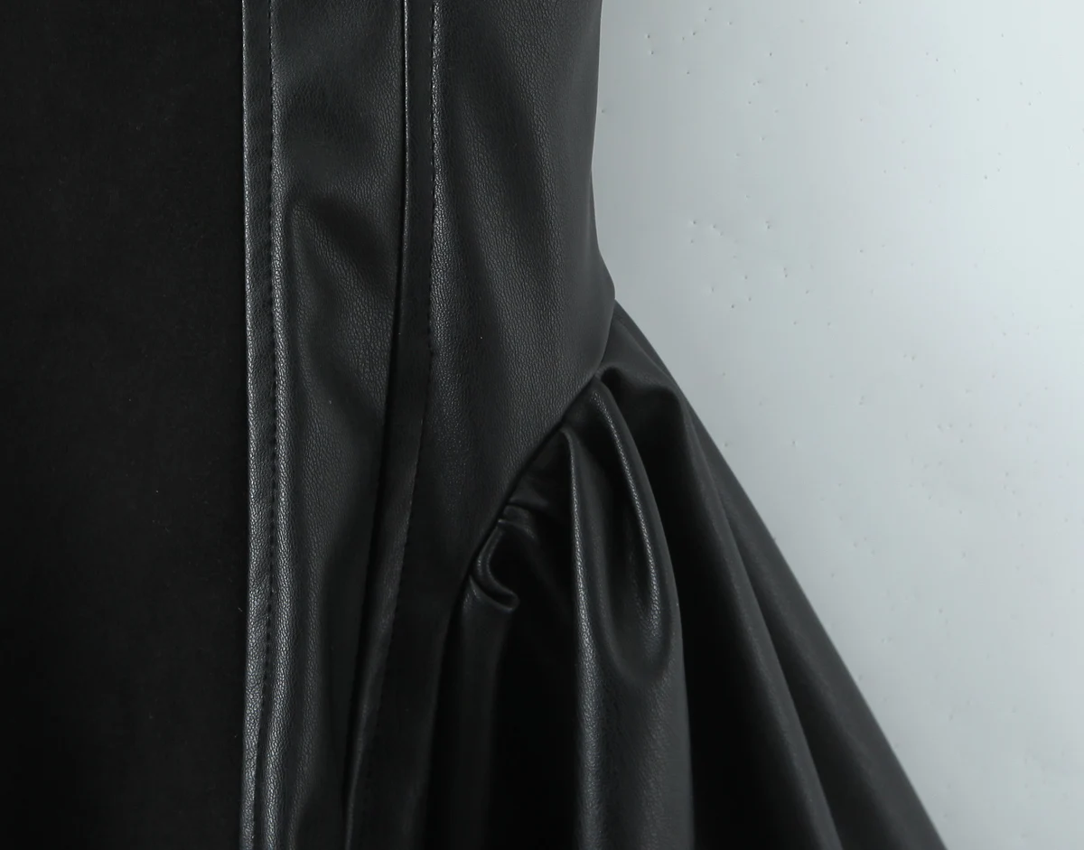 Sexy Corset style Low Waist Faux Leather Sling Dress Black – Image 5