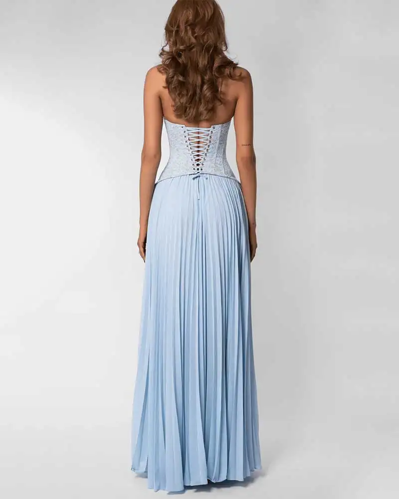 GACVGA Elegant Corset Halter Pleated Maxi Dress Women Back Lace-up Patchwork Slim Lady Gown Club Party Evening Long Dress – Image 16