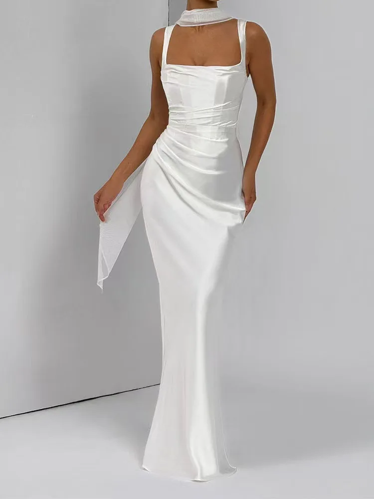 Corset Maxi Dress with Scarf Sexy Prom Gown Party Evening Dress Long Backless Lady Verstidos Chic Wedding Dress – Image 2
