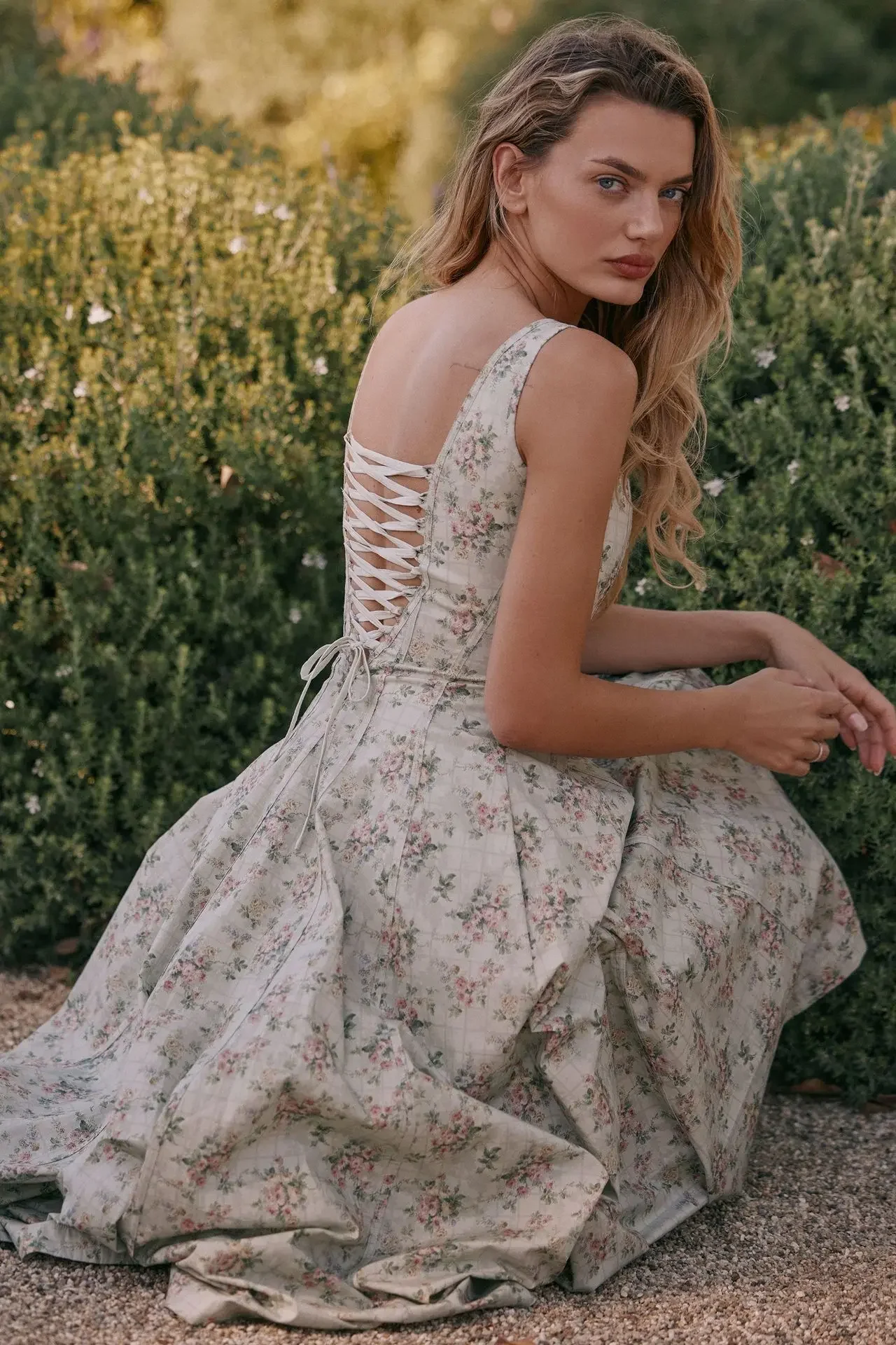 Midi Dress Lace Up Floral Print Dress Women Sexy Corset Dress – Image 3