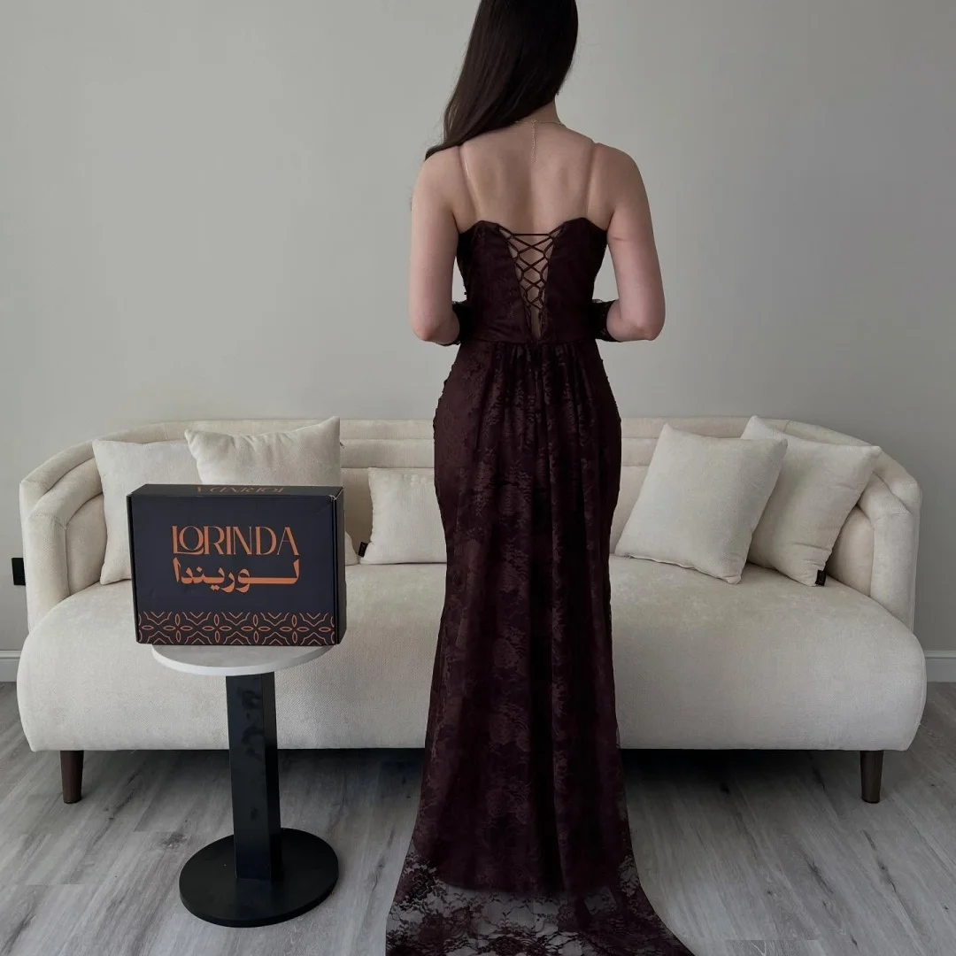 Burgundy Strapless Beaded Bustier robes de soirée Lace – Image 3