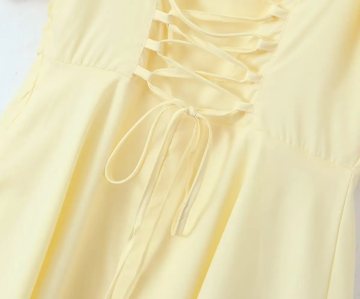 style Mini Dress Women Cross Lacing up Bandage Back Short Puff Sleeve – Image 15