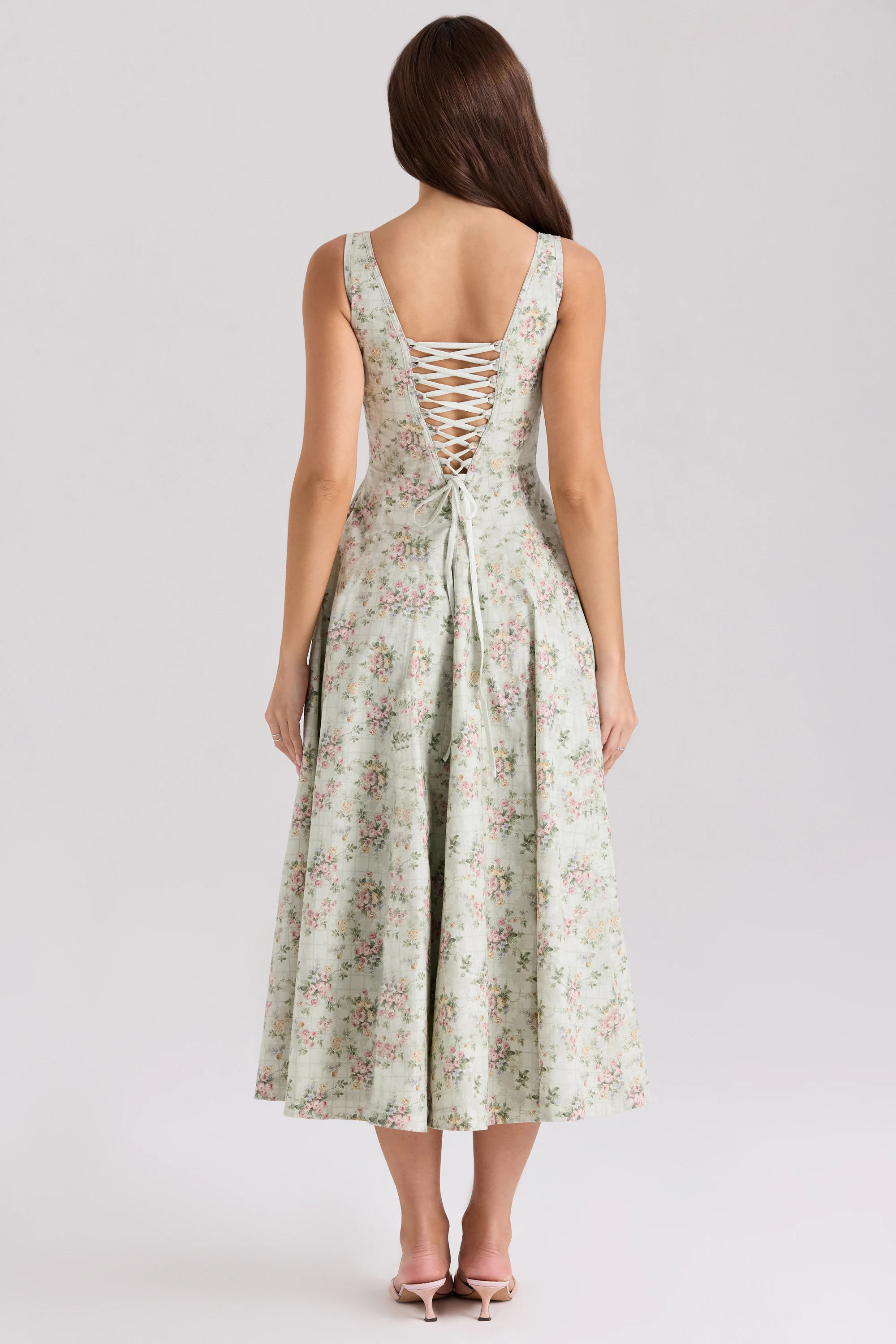 Midi Dress Lace Up Floral Print Dress Women Sexy Corset Dress – Image 7