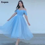 Blue Short Prom Dresses Corset Back Tea-Length Evening Gowns Formal Wedding Party Bridesmaid Dress