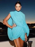 Elegant Strapless Shawl Vest Crop Top Ruched Mini Dress