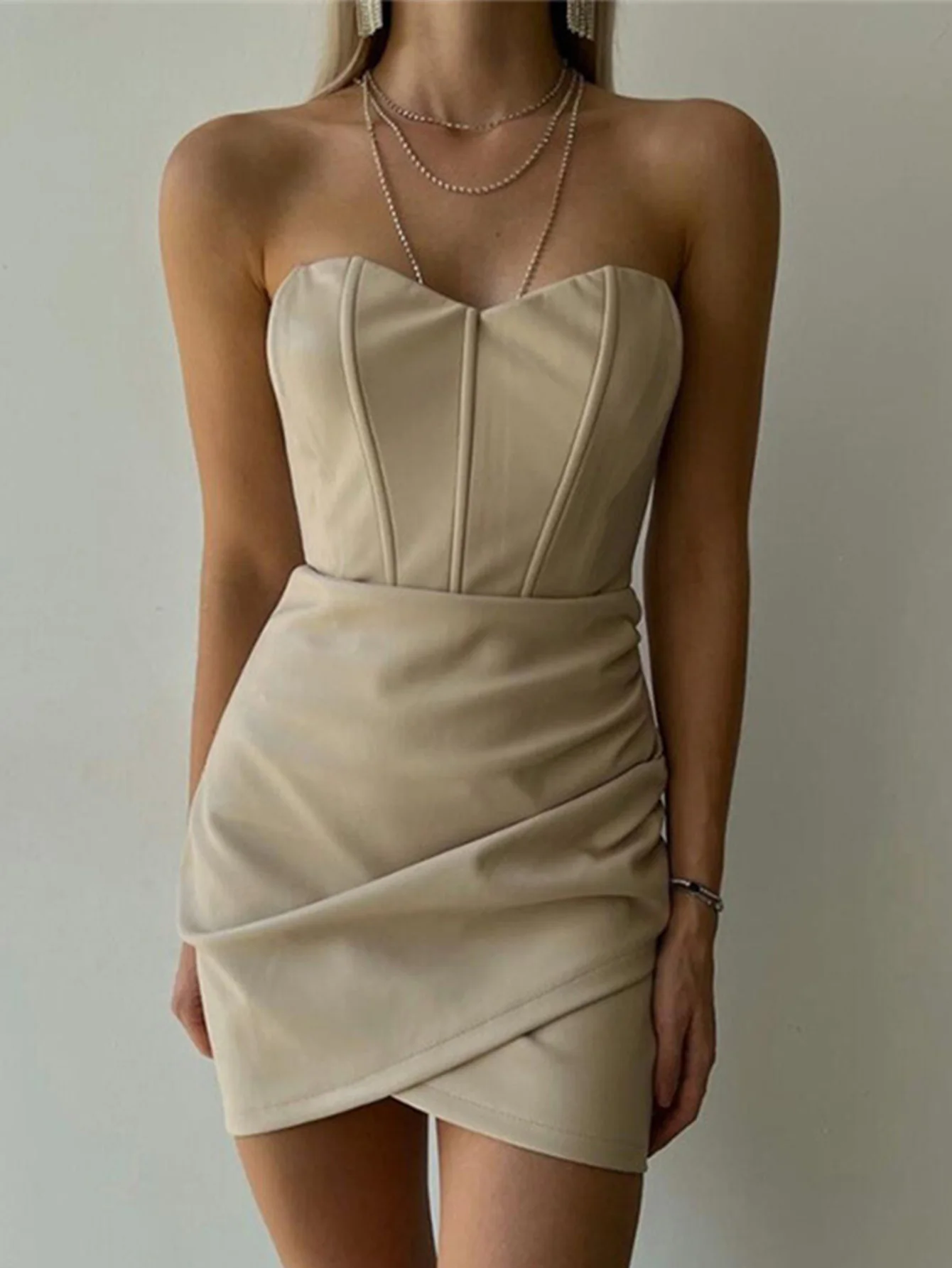 Sexy corset black PU bodycon summer dress women backless leather mini – Image 4