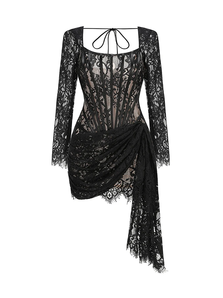 Sexy Lace See-through Patchwork Corset Dress – Image 14