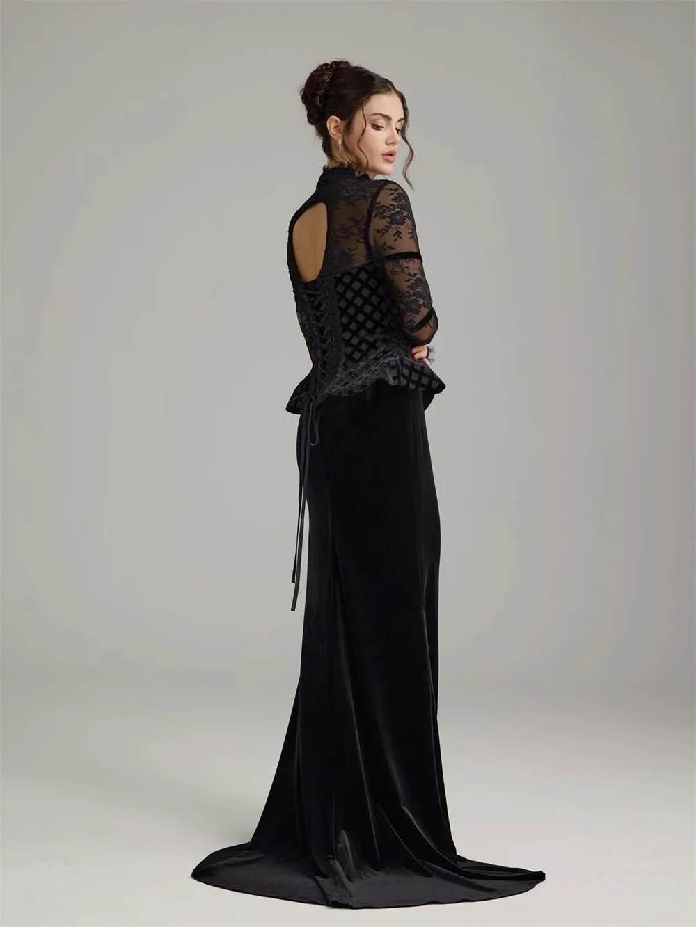 dress prom dress formal gown wedding guest dress Elegant Highneck Lace Long Sleeve Corset – Image 3