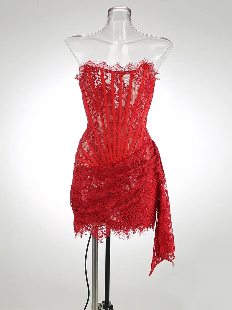 Sexy Lace See-through Patchwork Corset Dress – Image 22