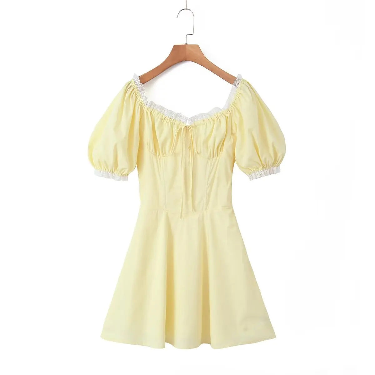 style Mini Dress Women Cross Lacing up Bandage Back Short Puff Sleeve – Image 6