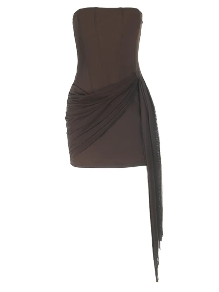 Strapless Tight Corset Dress Ribbons Women's Simple Slim Short Dress Sexy Backless Party Club Evening Gown – Image 5