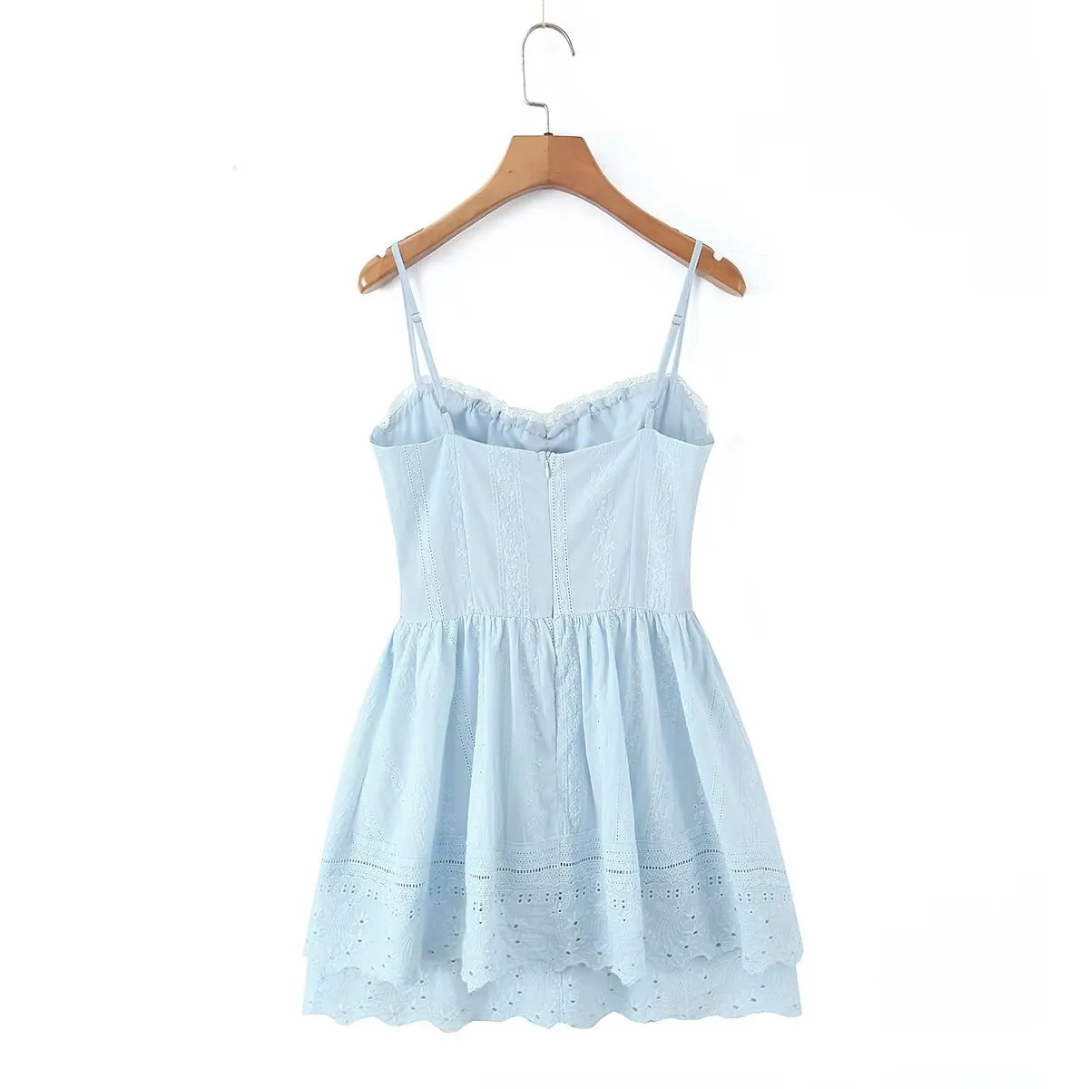 Sexy Pretty Girls Floral Embroidery Sling Mini Dresses Women Vacation Party Summer Dress Cotton White Blue Corset Sundress – Image 5