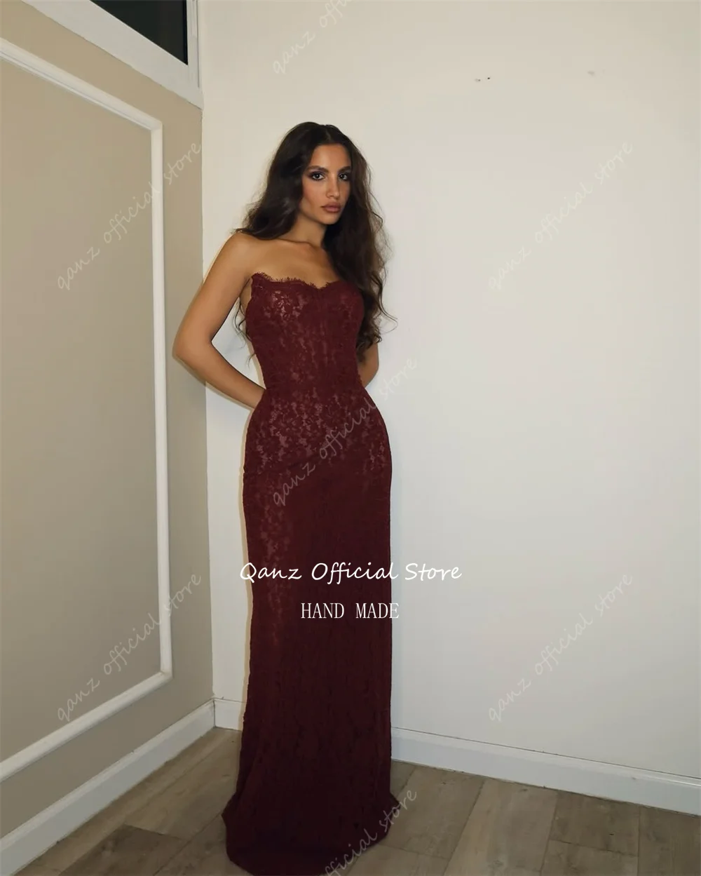 Burgundy Lace Appliques Vestidos De Fiesta Sweetheart Corset Back Evening Dresses – Image 4