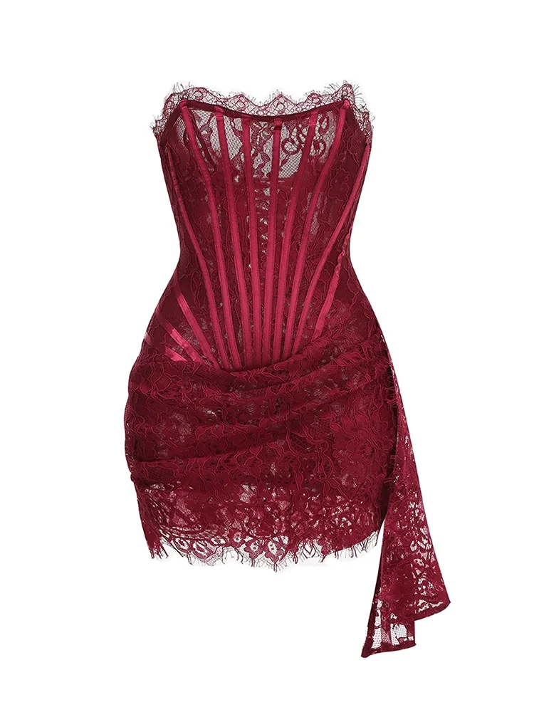 Sexy Lace See-through Patchwork Corset Dress – Image 8