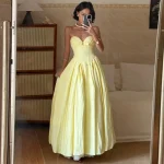 Suninheart Summer Bustier Maxi Evening Dress Sexy Yellow Tulle Corset Dress Elegant Lace Up Ball Gown Party Women