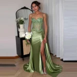 Sparkly Corset Sequins Long Prom Dress With Slit Sexy Spaghetti Strap Appliques Evening Dresses Elegant Formal Party Gowns