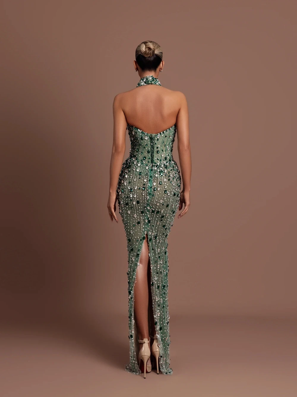 Formal Bodycon V Neck Evening Dress Dazzling Crystals Beaded Customized Cocktail Gown With Slit Opulent Corset Bow Party Wear – Image 2