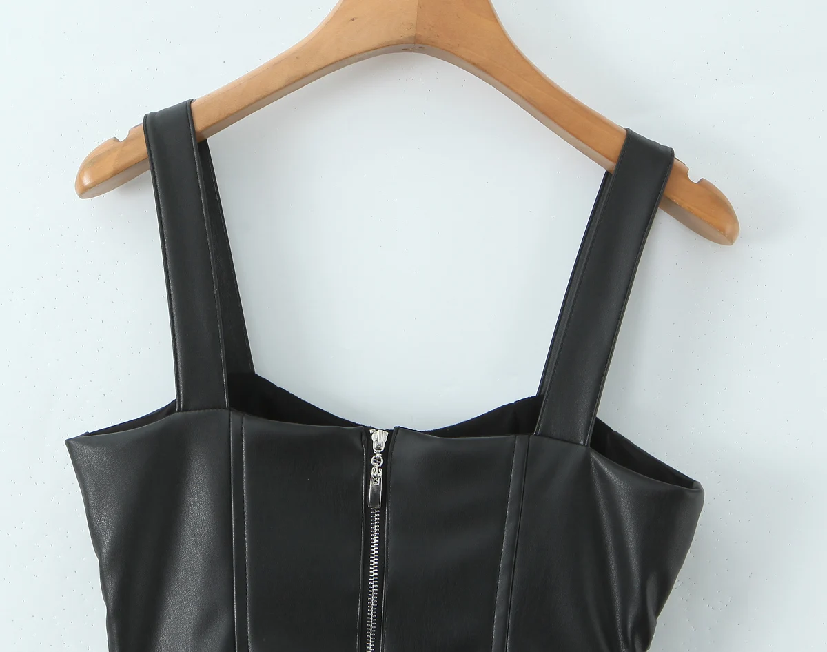 Sexy Corset style Low Waist Faux Leather Sling Dress Black – Image 6