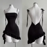 Sleelveless Backless Mini Dress Women Summer Europe America Lace Up Bodycon Dresses High Street