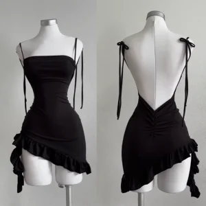 Sleelveless Backless Mini Dress Women Summer Europe America Lace Up Bodycon Dresses High Street