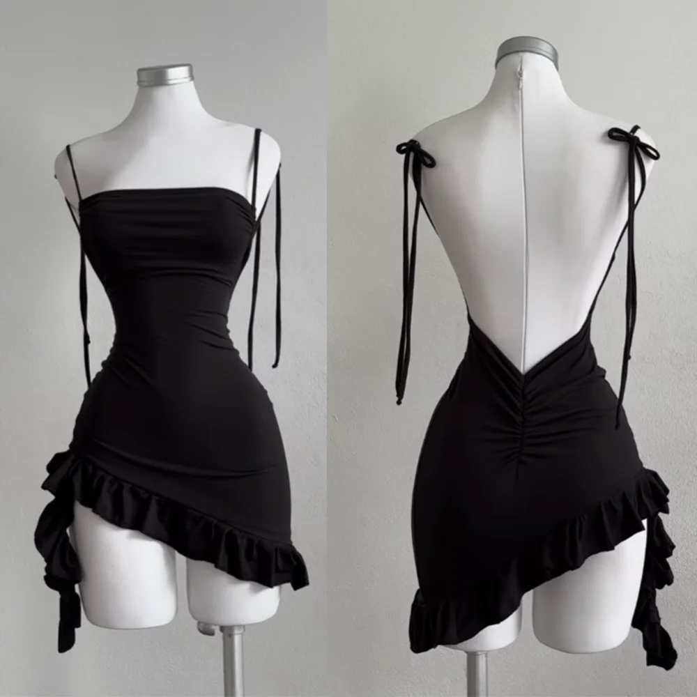 Sleelveless Backless Mini Dress Women Summer Europe America Lace Up Bodycon Dresses High Street