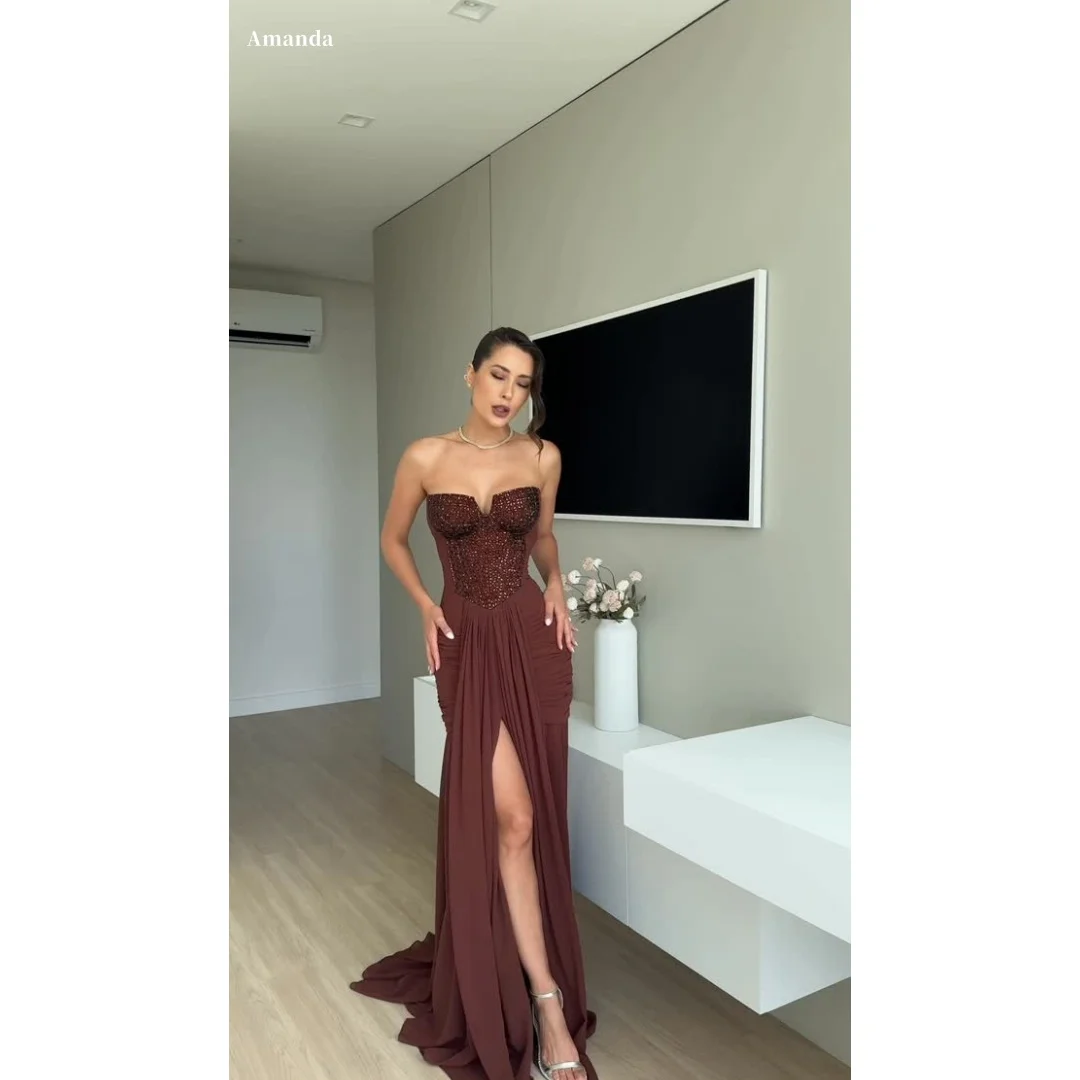 Burgundy Strapless Sweetheart Prom Dress