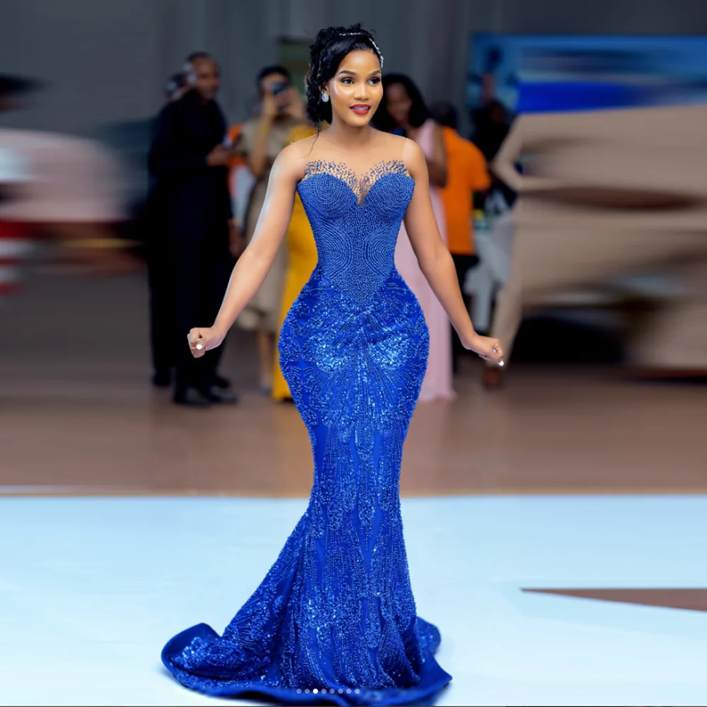 Blue Prom Dress With Corset Sleeveless – Image 2