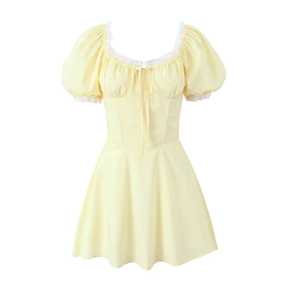 style Mini Dress Women Cross Lacing up Bandage Back Short Puff Sleeve – Image 3