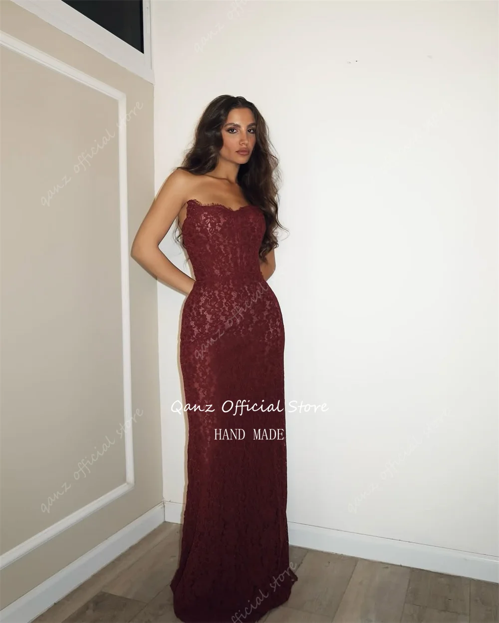 Burgundy Lace Appliques Vestidos De Fiesta Sweetheart Corset Back Evening Dresses – Image 3