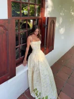 Long Floral Print Spaghetti Strap Maxi Dress Summer Elegant Lace Up Dress Flowy Holiday Party Beach Wear Dress