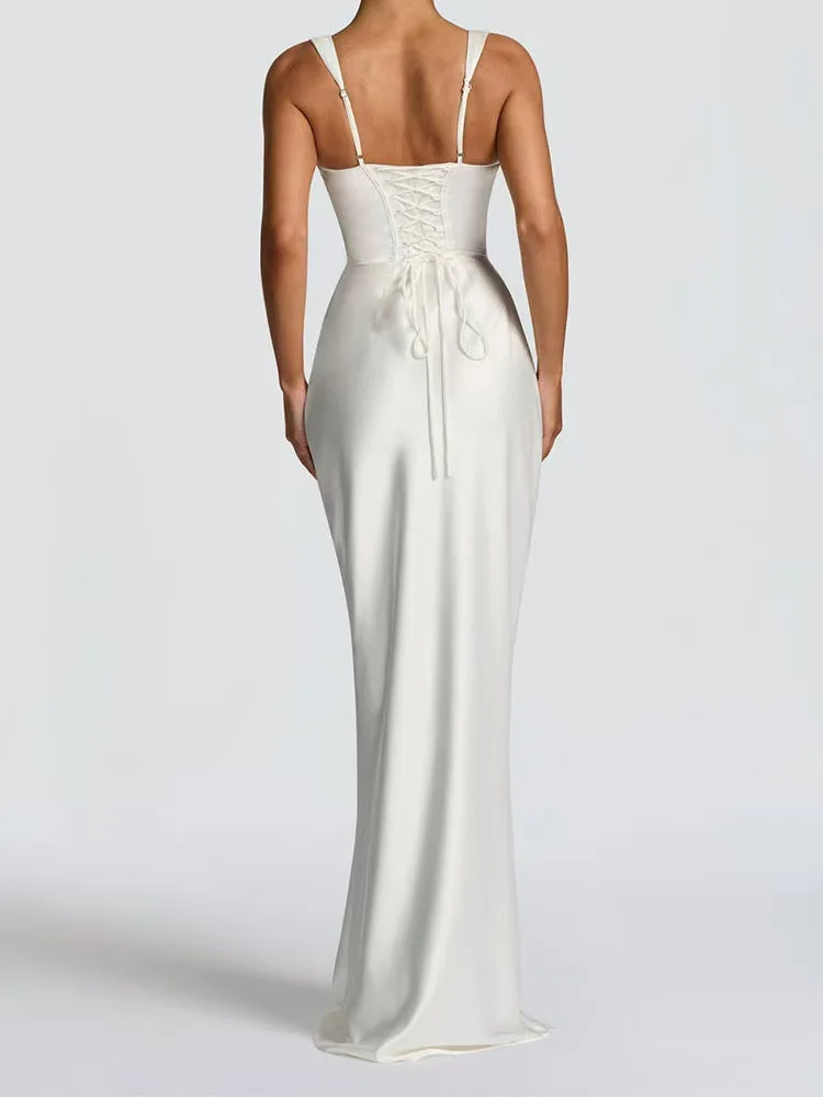 Corset Maxi Dress with Scarf Sexy Prom Gown Party Evening Dress Long Backless Lady Verstidos Chic Wedding Dress – Image 3