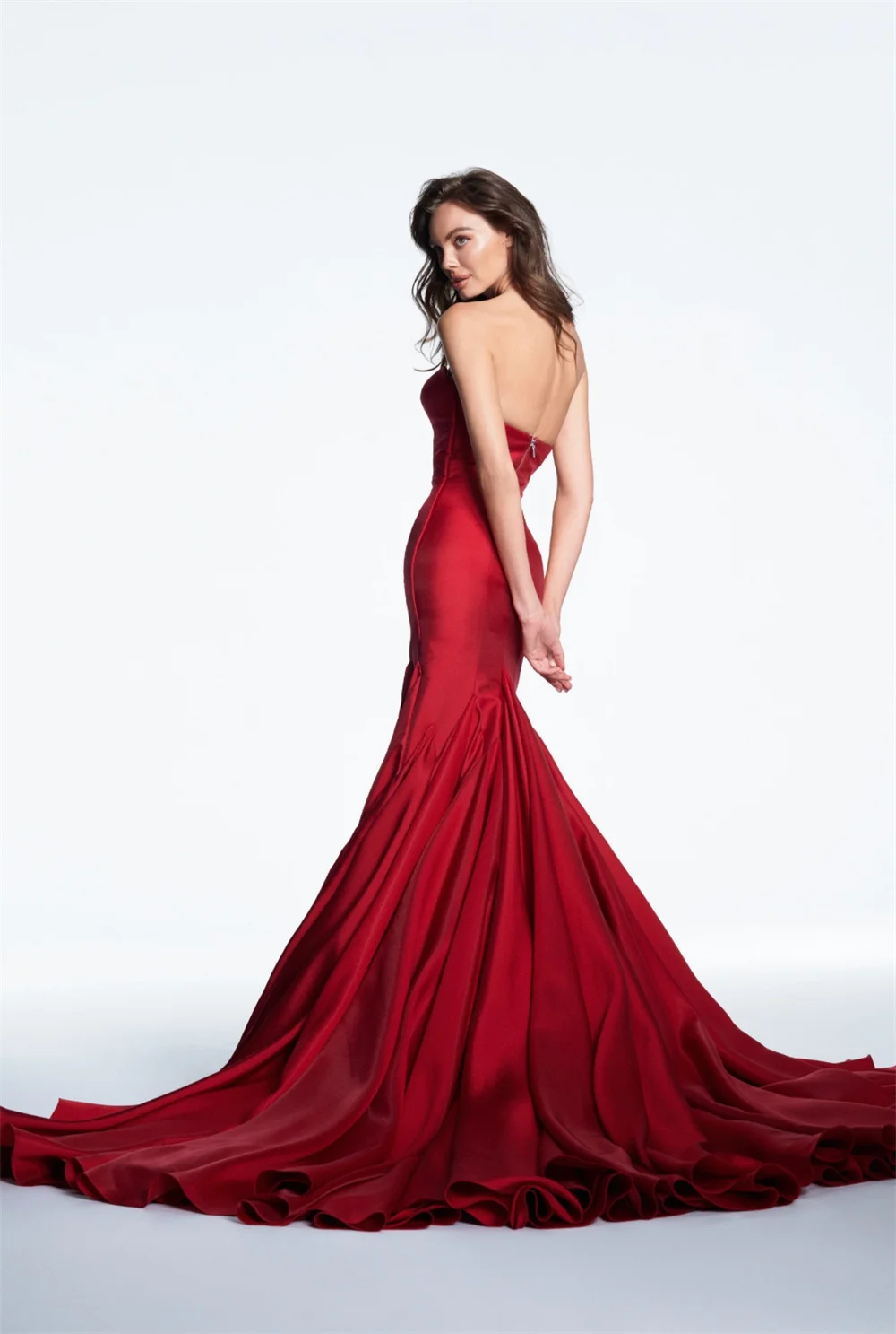 Contessa Custom Red Strapless Evening Dress Ruched Corset Satin Prom Dresses Mermaid Vestidos De Noche Train Formal Evening 2026 – Image 2