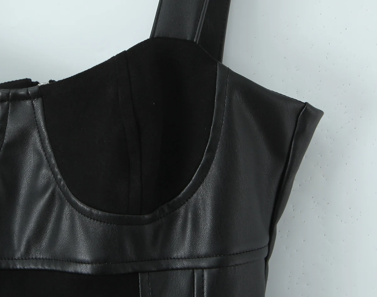 Sexy Corset style Low Waist Faux Leather Sling Dress Black – Image 4