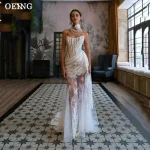 Lace Prom Dress Sexy Illusion Strapless Boned Corset Event Gowns Detachable Train Wedding