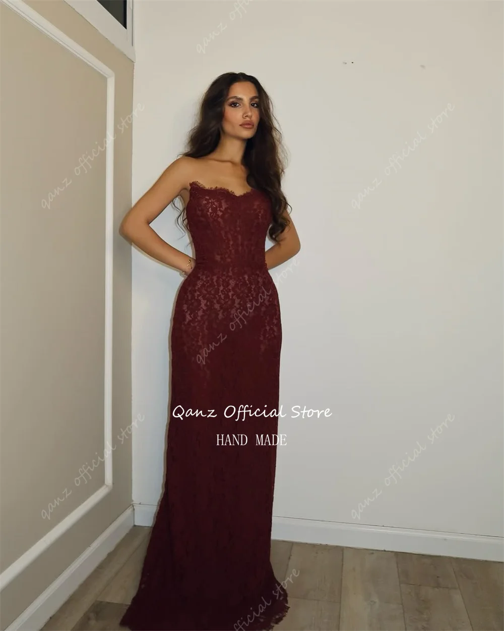 Burgundy Lace Appliques Vestidos De Fiesta Sweetheart Corset Back Evening Dresses – Image 5
