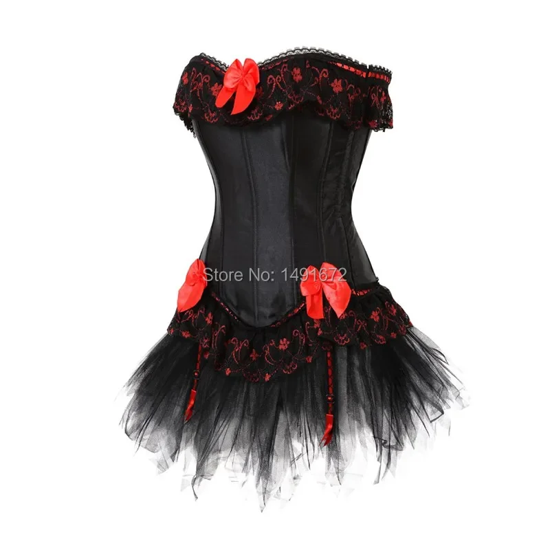 Corset Dress Gothic Overbust Women High Waist Skirts Sexy Lace Floral Bustier Corselet Plus Size Exotic Fashion Black Red – Image 4