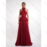 Customized Burgundy Chiffon Halter Evening Dress for Women 2026 Elegant Corset Ruched A-Line Maxi Prom Gown