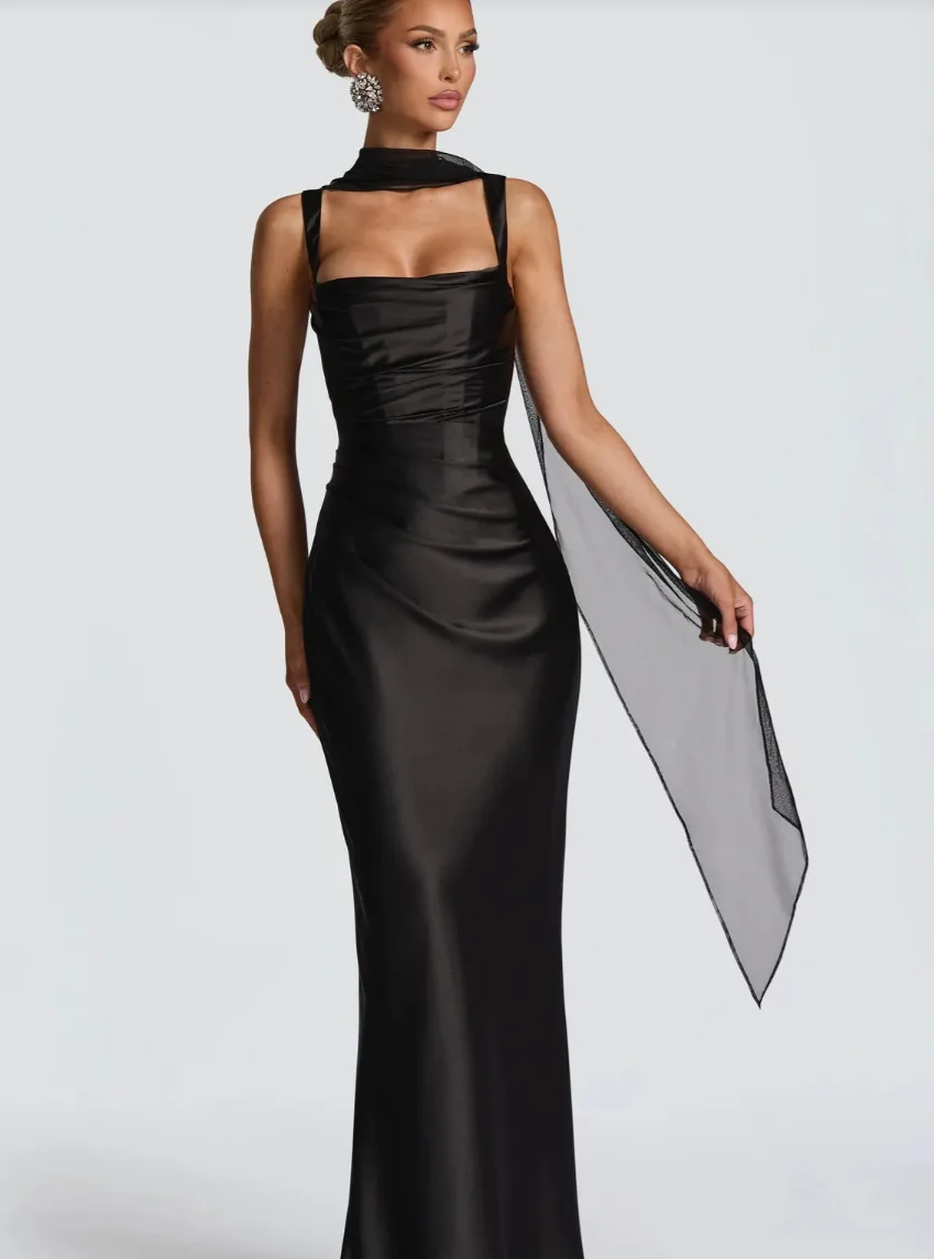 Corset Maxi Dress with Scarf Sexy Prom Gown Party Evening Dress Long Backless Lady Verstidos Chic Wedding Dress – Image 8