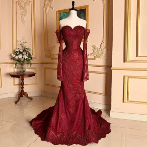 Long Sleeve Sweetheart Corset Prom Gown Wedding Party Dresses