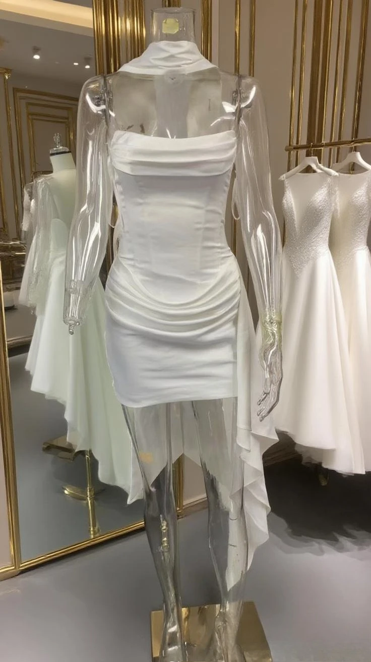 Strapless Corset Dress Sexy White Satin Mini Draped Dress with Scarf Women Cocktail – Image 4