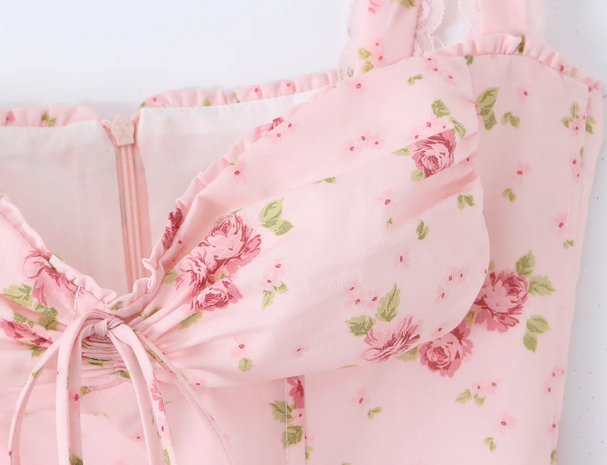 Midi Dress Women Sweet Kawaii Coquette Aesthetic Lace Up Corset Backless Pink Sundress Cottagecore Robe – Image 7