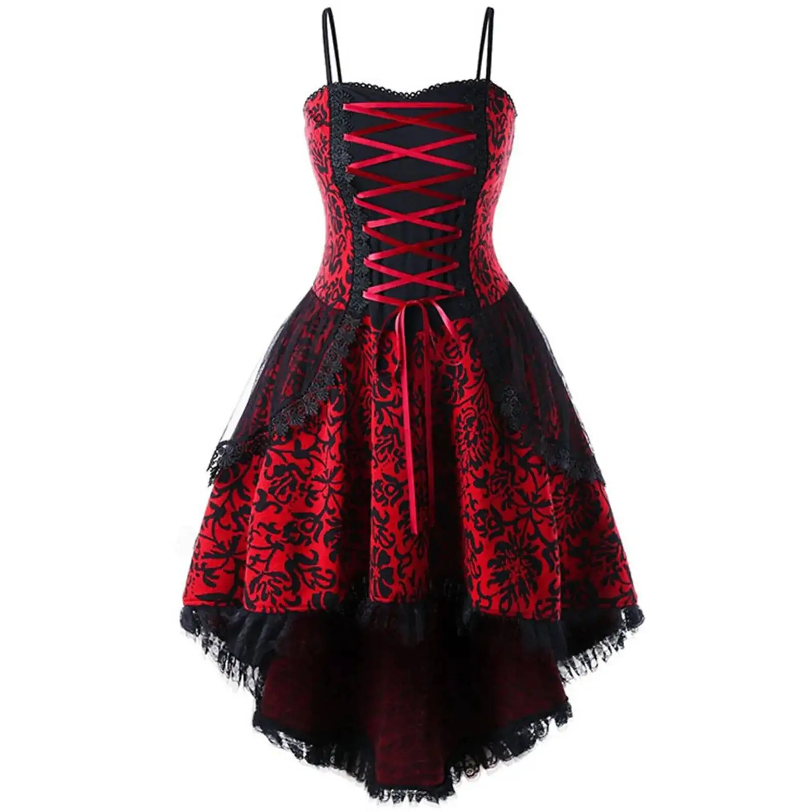 Halloween Cosplay Costume Lace Gothic Vintage Dress Women Irregular Sleeve Dresses Robe Medieval Ghost Vampire Clothing – Image 3