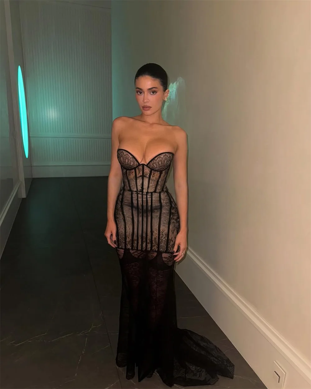 Black Lace Prom Dress Sweetheart Mermaid Corset Back Illusion Evening Dresses – Image 3
