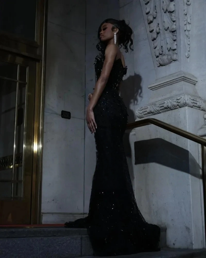 Black Rhinestones Long Prom Dresses – Image 2