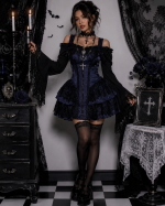 Dark A-line Textured Mini Dress for Women Mall Gothic Outfits Jacquard Lace Trim Embellished Dresses Ball Gown Halloween