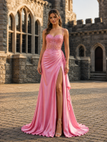 Vestal Sage Green Lace Corset Prom Dress for Women Satin High Slit A line Formal Evening Party Gown Wedding Guest Customized