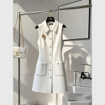 White Tank Top Dresses Ladies Elegant Pocket Midi Dress